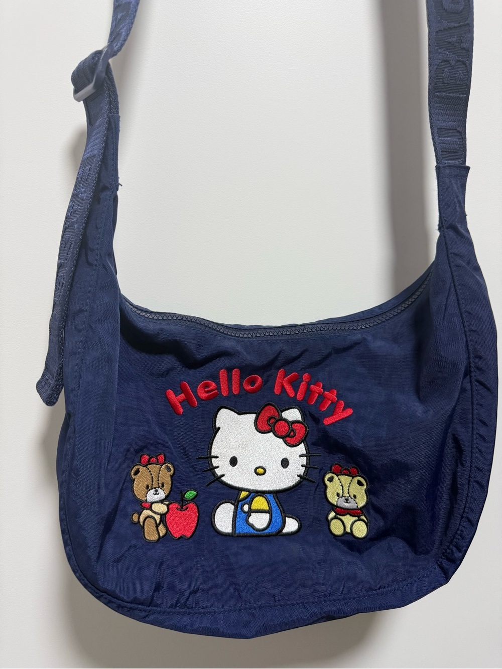 Hello Kitty Navy Blue Crossbody BAGGU Bag with Red Accents